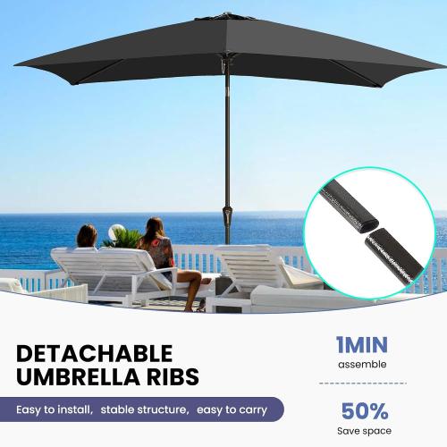 Size  6.5x10FT  Color Red Rectangular Patio Umbrella Outdoor Table Umbrella w/Push Button Tilt & Crank Rectangle Market Umbrella UV Protection for Garden,Deck,Lawn,Yard & Pool,Black