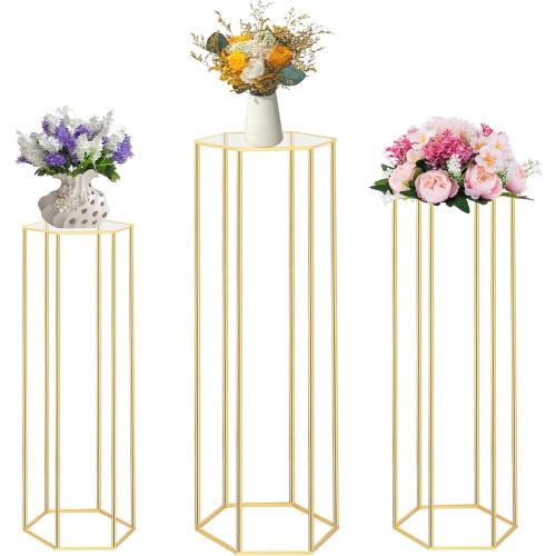 Set of 3 Color Gold Cylinder Stands for Party, 3PCS Hexagon Pedestal Stand, Cilindros Para Fiestas Cake Table Stand for Parties Cylinder Tables for Parties Hexagon Cylinder Stands for Party