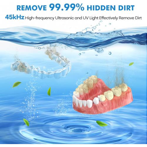 Upgraded Ultrasonic Retainer Cleaner Machine, 45kHz Ultrasonic Dentures Cleaner for Night Guards, Braces, Aligner, Toothbrush, Jewelry and More, 200ML Capacity, Black1