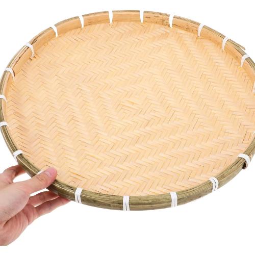 GANAZONO Bamboo Woven Tray Round Bamboo Basket for Food Storage Decorative Woven Container for Parties Homes and Restaurants