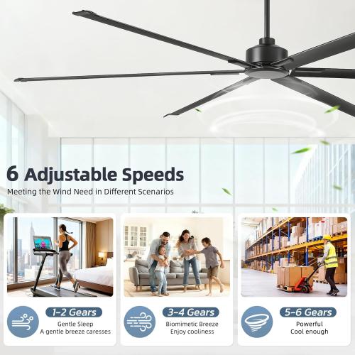 120 Inch Large Industrial Ceiling Fans, HVLS Commercial Fan with DC Reversible Motor, 6 Black Aluminum Heavy Duty Blades, 6-Speed, Timer, 10/20/40 Inch Downrods, for Shop/Barn/Garage (120 inch)