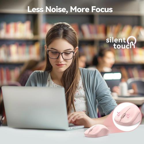 TECKNET Wireless Mouse for Laptop, 2.4G Silent Computer Mouse Quiet Click with 5 DPI Levels,Contoured Grip,Small Portable 30 Months Battery Cordless Mice for PC, Chromebook, Mac - Pink