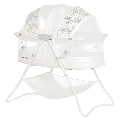 Dream On Me Karley Bassinet, Award Winner Lightweight Travel Baby Bassinet, Foldable Bedside Sleeper, Adjustable Double Canopy, Spacious Design, Soft Fabric, Storage Basket – Dove White