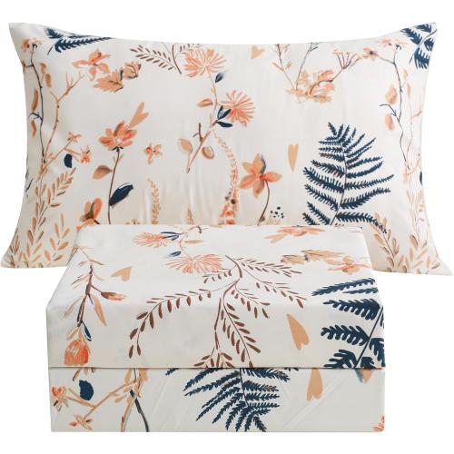 Size Queen Boho Floral Printed Sheet  Size 3 Piece, Soft Botanical Pattern Microfiber Sheets Extra Deep Pocket