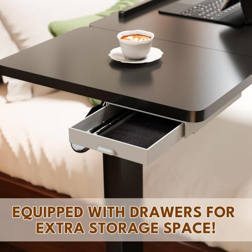 Big Big 32 W x 16 D Tilt Desktop Overbed Table with H-Shaped Sturdy Base, Stable Metal and 360° Concealed Casters, Moveable Bedside Desk for Home,Office,Hospital Use (Black)