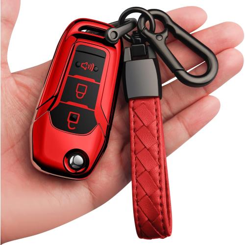 Ford Key Fob Cover with Keychain, Soft Full Protection Key Shell, Compatible with Ford F150 F250 F350 F450 F550 Explorer Ranger Escape, Red