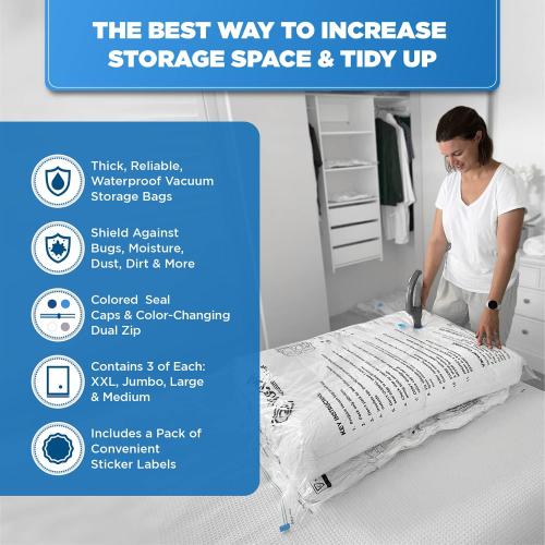 12-Pack Variety - Vacuum Storage Bags for Clothes, Packing & Storage - Strong Vacuum Space Bags for Comforter, Quilt & Mattress Topper Compression - Premium Sealing Solutions in XXL, Jumbo, L, M Sizes