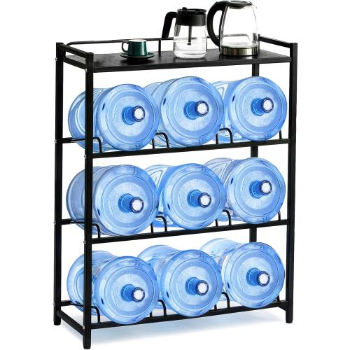 Size 5 Gallon Water Bottle Holder 9-Tray 3/5 Gallon Water Color Black  Jug Rack with Top Shelf Heavy Duty 5 Gallon Water Jug Stand for Kitchen, Office, Garage, Black