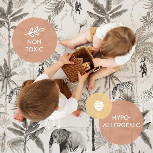 Baby Play Mat for Infants | One-Piece Reversible Foam Floor Mat | Large | Eco-Friendly | Extra Soft | Thick | Non-Toxic | Toddlers | Kids (Boho Desert/Charcoal Animal Jungle)