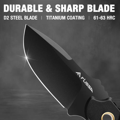 Black 7 FLISSA Fixed Blade Knife, 7 Inch Full Tang Hunting Knife with Kydex Sheath and Emergency Rope, Tactical Knife for Survival, Camping, Hiking(Black)