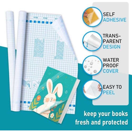 Chell 2 Pack Clear Contact Paper Roll for Books, 17.5in x 5ft Clear Self Adhesive Book Cover Paper Protector