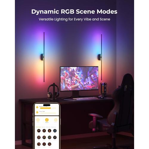 40 Inch Battery Operated Wall Sconces Set of 2, 12000mAh Rechargeable Smart Wall Lights with APP Control & Remote, Color Changing, Music Sync, Scene Modes, Wireless Wall Lamps for Living Room, Bedroom