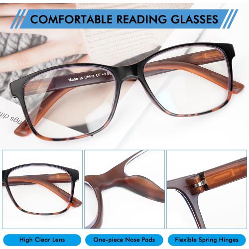 5 Pack Blue Light Blocking Reading Glasses for Men with Spring Hinge Fashion Large Wide Computer Readers for Men