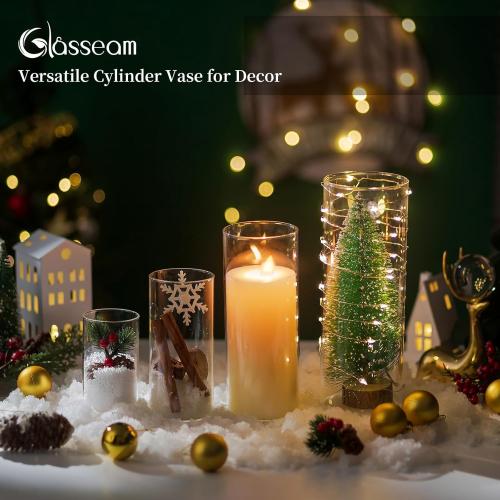 36Packs Cylinder Glass Vases for Centerpieces: Glasseam Clear Flower Vases Set Bulk 4 6 8 10 Hurricane Floating Pillar Candle vase Holder - Modern Centerpiece for Wedding Dining Home Table Decor