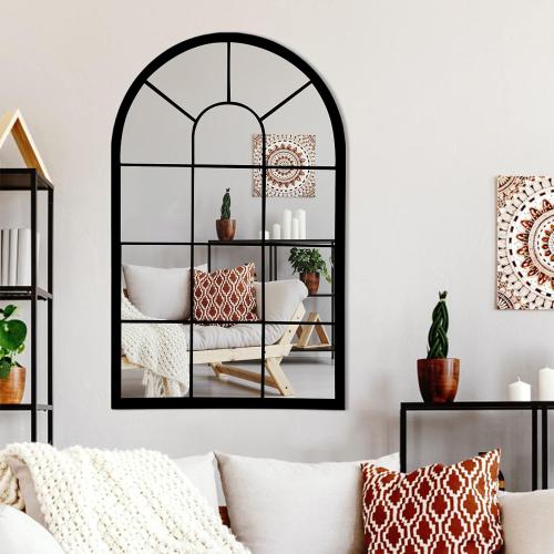 HQiJun Black Arched Window Mirror, Farmhouse Decorative Wall Mirrors for Living Room, Bedroom, Entryway, Bathroom Vanity, Fireplace Mantel, Window Pane Mirror Wall Decor (Black, 31.5 x 20 x1)