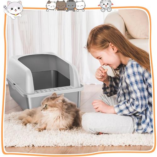 Suzzipaws Stainless Steel Litter Box with Lid, Metal Litter Box with Cat Litter Mat,Extra Large Enclosed Cat Litter Boxes for Multiple Cats, Anti-Leakage,Non-Stick, Easy to Clean, Included Mat, Scoop