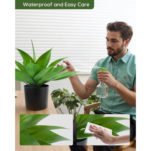 Velener Fake Agave with Black Pot, Artificial Plant Outdoor Agave - Fake Plants for Indoor and Outdoor Decor(15 Inch)