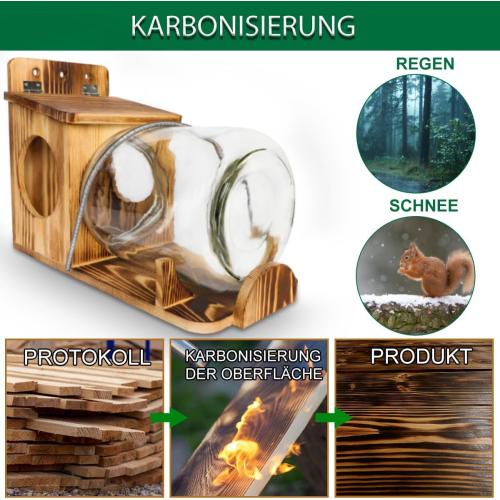 No Assembly Squirrel Feeder,Natural Wood Backyard Gallon Jar Large Squirrel Feeders for Outside Funny for Corn Cobs, Peanuts and Seeds