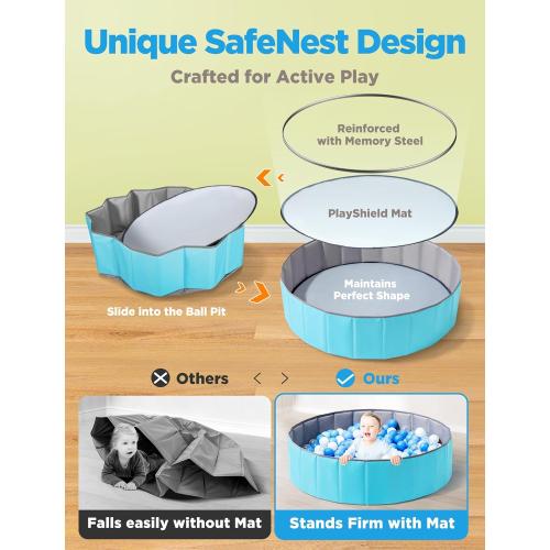 Large Ball Pit for Toddlers - 44in Baby Ball Pool with Playmat, Hold Over 1000 Balls, Foldable Play Pit for Kids Dogs Indoor and Outdoor Games, Party Toys Gifts, Balls Not Include (Blue)