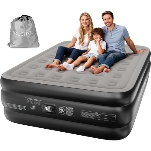 Queen Air Mattress with Built in Pump, 16” Raised Colchon Inflables, 48Hr Leak-Proof, Upgraded Thicker PVC Blow Up Mattress, 3-Min Fast Inflatable Bed for Camping Guests Home Travel, 600 lbs
