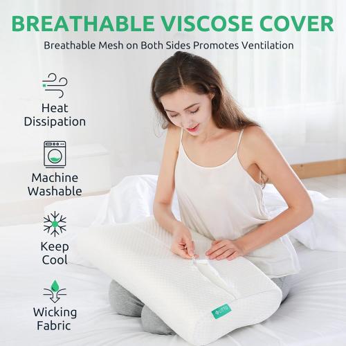 UTTU Cervical Pillow for Neck Strain Relief, Memory Foam Neck Pillow for Sleeping, Adjustable Orthopedic Sandwich Pillow, Contour Cooling for Side Back Stomach Sleeper, Queen(23.6×14×5.2/4.5)