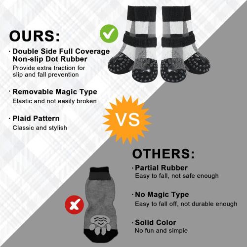 BEAUTYZOO Non Slip Dog Socks to Prevent Licking Paws, Dog Shoes Booties for Hardwood Floors Anti Slip-Thick Grip Works Even When Twisted-Paw Protector for Cold Pavement Small Medium Large Senior Dogs