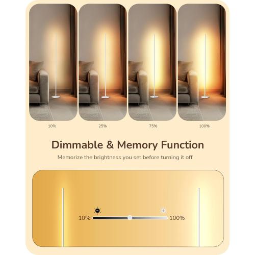 EDISHINE LED Corner Floor Lamp, Minimalist Dimmable Light with Remote, 57.5 Inches Tall Floor Lamps for Living Room, Bedroom, Home Office, 7 Color Temperature 2700-6000K (White)