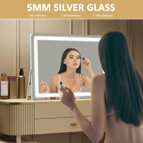 Gvnkvn Ligheted Vanity Mirror with Lights, 14 x 10 LED Makeup Mirror, 3 Modes Light, Smart Touch Control Dimmable, 360°Rotation, Rectangle White Frame