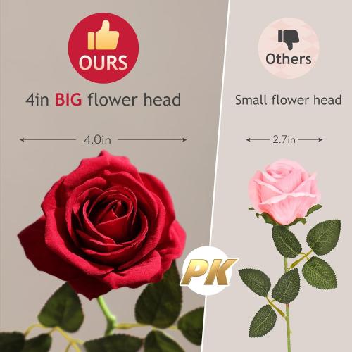 Alecono Red Roses 20Pcs - 4in Real Touch Artificial Roses, Velvet Soft Fake Flowers with Long Stems for Mother’s Day, Wedding Centerpieces, DIY Home Decor