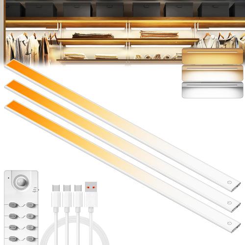 276 LED Under Cabinet Lights Wireless with Full Lighting,Rechargeable Closet Lights with Remote and Motion Sensor Indoor,Under Counter Light with CCT and Dimmable for Kitchen,Stair(3 Pack,31.5inch)