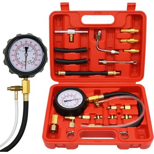 0-140PSI Fuel Injector Injection Pump Pressure Tester, Fuel Pressure Tester Kit, Universal Fuel Pump Pressure Tester Gasoline Car Truck Motorcycle Diagnostic Tool