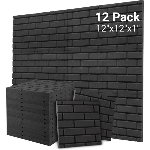 Sound Proof Foam Panels, Brick Shaped Soundproof Wall Panels, 12 Pack 12x12x1 Sound Absorbing & Dampening Foam Panels for Walls, Room, Studio, Podcast, Acoustic Treatment