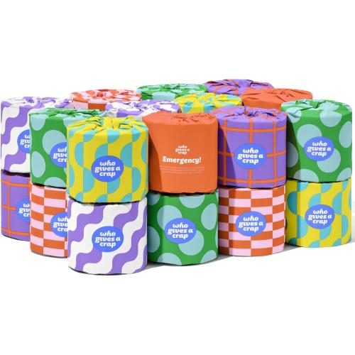Who Gives A Crap | 100% Recycled Toilet Paper, 24 Rolls, 330 Sheets, Biodegradable & Ecofriendly, Soft & Strong, Virgin Tree Free, Bulk Toilet Paper