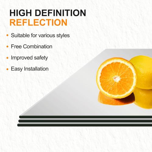 Delma Frameless Mirror Tiles 14x12x8 Pcs Wall Mounted, Shatter Resistant Full Length Tempered Glass Panels for Home Gym Bathroom Bedroom & Living Room Decor
