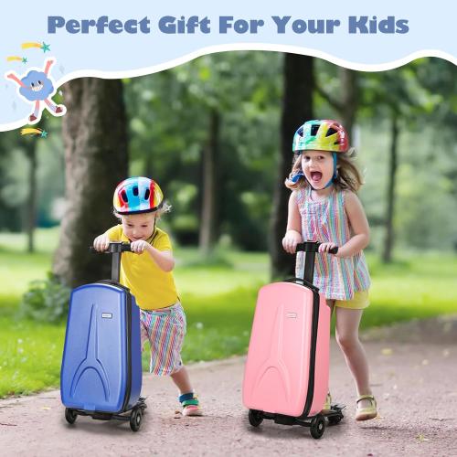 iubest Scooter Luggage Carry On Scooter Suitcase for Kids Age 4-15, Detachable & Foldable 4 in 1 Kids Suitcase, Multifunctional Ride On Travel Trolley Scooter Combo-Blue