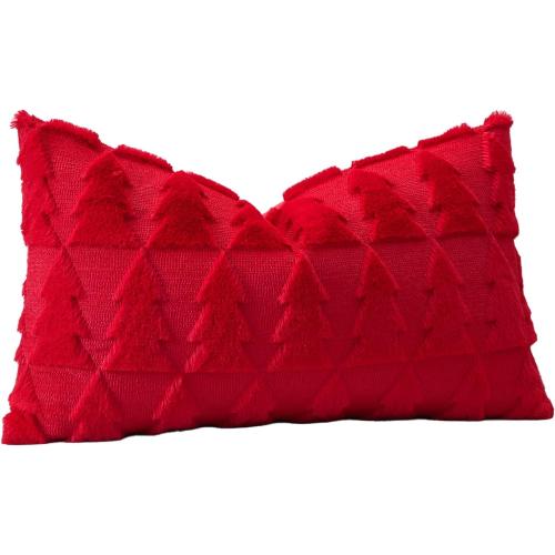 OTOSTAR Set of 1 Xmas Soft Plush Short Wool Velvet Decorative Throw Pillow Covers Rectangular Luxury Style Cushion Case Pillow Shell for Sofa Bedroom Christmas Tree Red, 12x20 Inch