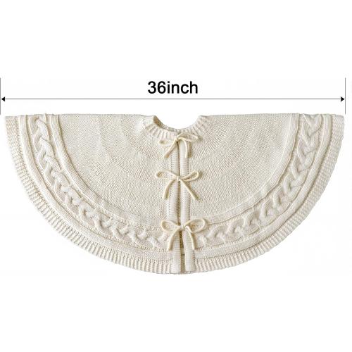 Christmas Tree Skirt 36 Inches: Braided Cable Knit Round Cream White Tree Skirt, Thick Rustic Christmas Tree Decorations Neutral Christmas Decor Christmas Tree Skirts for Xmas Home Party Supplies