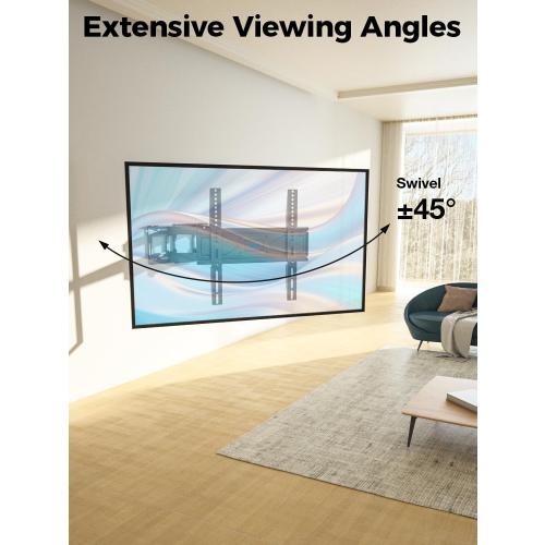 UL Listed Full Motion TV Wall Mount for Most 32-70 inch TVs, Wall Mount TV Bracket for 40 50 55 65 inch tv with Smooth Swivel, Tilt, Extension, Level-Has Hardware & Drill Template