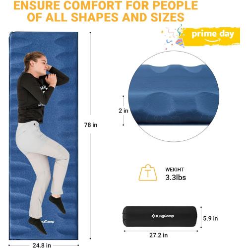 Dark Blue KingCamp Self Inflating Sleeping Pad 3D Inflatable Folding Sleeping Pad, Ultralight Camping Air Mattress for Tent Hiking and Adults,
