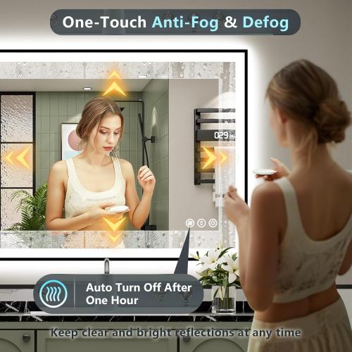 40x32 Black Framed LED Bathroom Mirror with Lights, Backlit and Front Lit Anti-Fog Lighted Vanity Mirrors for Bathroom Wall, Dimmable, 3 Colors, Memory, HD Tempered Glass, Horizontal/Vertical