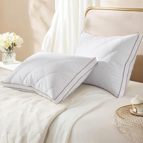 White 2Pack Peace nest Medium-Firm Goose Feather Down Pillow with Gusset, Medium Neck Support for Stomach, Side and Back Sleepers