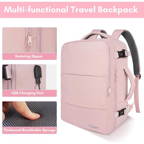Taygeer Laptop Backpack for Women, Large Travel Backpack ,Laptop Compartment, TSA Friendly 40l Carry On Mochila, Daypack Business Computer Bag for Office Work Travel Essentials, Pink