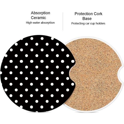 Ceramic Car Coasters – Absorbent Car Cup Holder Coaster Set for Women, Cute Aesthetic Car Accessories for Girls, 2 Pack (Jet Black)