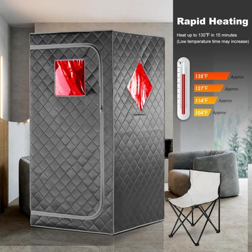 Full Size Portable Personal Infrared Sauna for Home, Personal Home Spa Tent with Remote Control, Heating Foot Pad, Foldable Reinforced Chair （Grey, L33.8 x W 33.8 x H 66.5