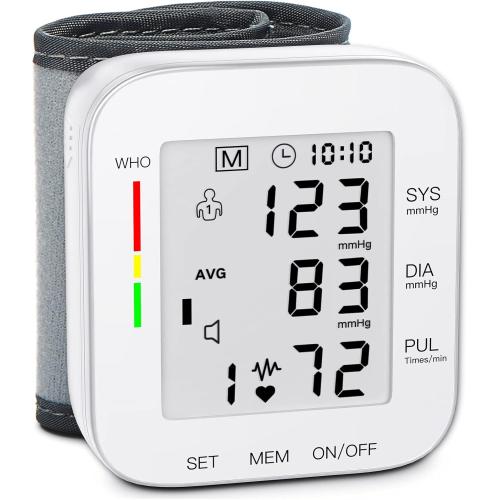 MMIZOO Wrist Blood Pressure Monitor Large LCD Display BP Machine Adjustable Cuff 5.31-7.68 inch Automatic 99x2 Sets Memory with Carrying Case for Home Use (W1681)