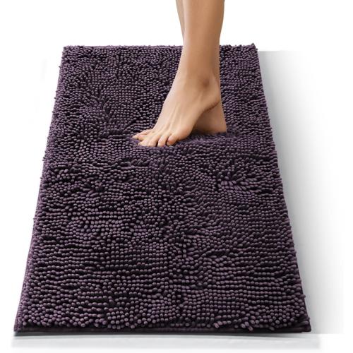 Nestl Bathroom Rugs, Chenille Bath Mat - Machine Washable Bath Mats for Bathroom Non-Slip Backing Rubber, Quick Dry Bathroom Mat - Purple Bath Rug, 20x32