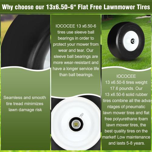 2 Pack 13x6.50-6 Solid Rubber Lawn Mower Tires,13X6.5X6 White No Flat Front Solid Tire Puncture Proof Compatible with Exmark 103-0065 Replaces 103-3051, 1-633584, 103-0063, 126-5361, 1-633585