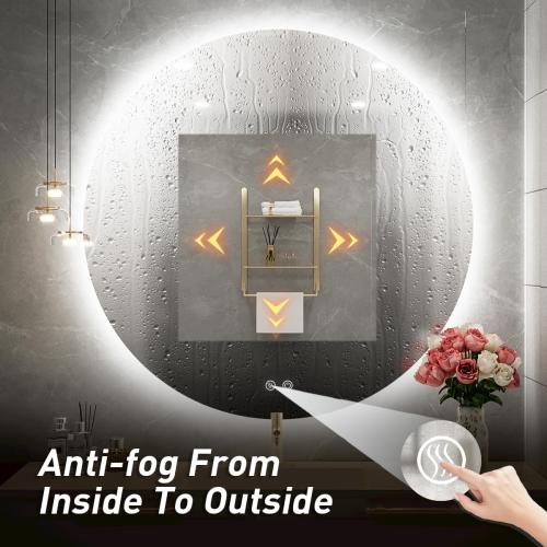24 Inch Round LED Bathroom Mirror - 6000K Daylight Backlit, Anti-Fog & Dimmable, Frameless Waterproof Mirror with Touch Control, CRI90 , IP54 for Vanity & Makeup