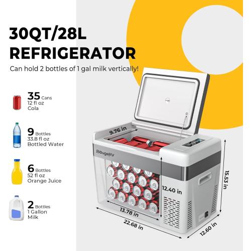 BougeRV 12 Volt Refrigerator With Cover 12V Car Fridge 30 Quart Portable Freezer Compressor Cooler Compressor Freezer, 12/24V DC 110~240V AC, -8℉~50℉ for Truck RV SUV