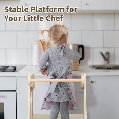 Foldable Toddler Tower Kitchen Step Stool, Folding Tower for Learning with 3 Adjustable Heights, Montessori Toddler Standing Tower Collapsible Step Stool for Kids 1.5-6y Natural